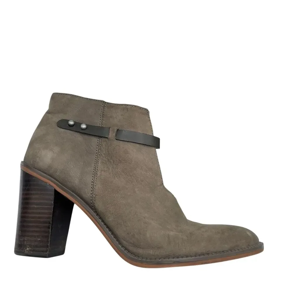 Franco Sarto Brown Leather Ankle Boots Stacked Heel Womens 11 Boho Classic